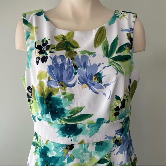 Laura Petites Floral Midi Dress Sleeveless White Blue Turquoise Size 14 - Picture 3 of 8